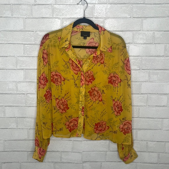 Lumiere Floral Button Up Mustard Shirt - Picture 2 of 13